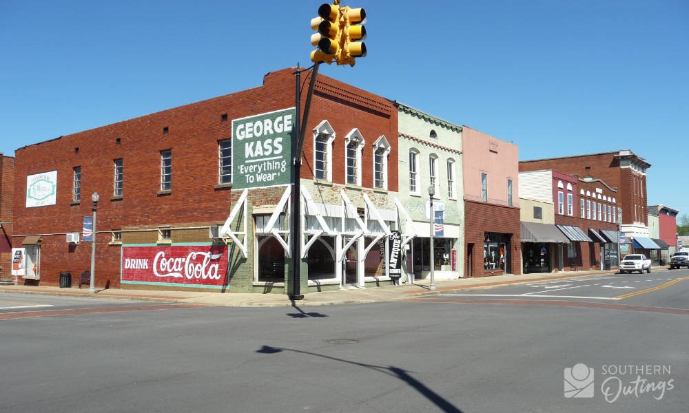 Historic Main Street buildings in downtown Piedmont, Alabama