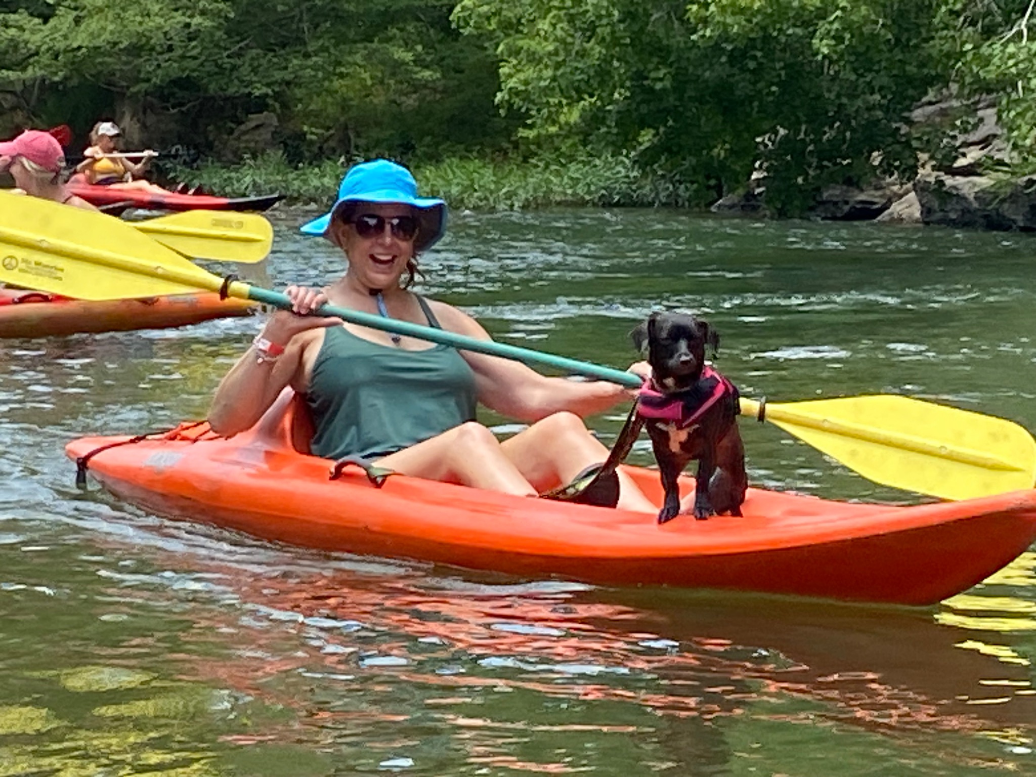 Kayaker with a small dog on Terrapin Creek